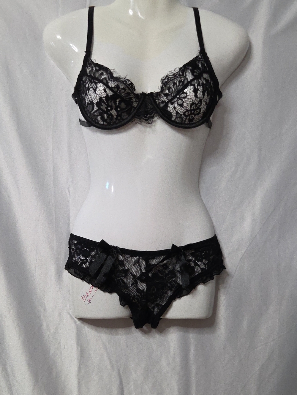 Black Floral Lace Underwire Bra & Lace Bikini Set